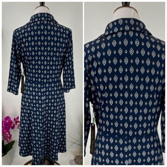 V Neck Dress Faux Wrap Midi - Picture 2 of 4